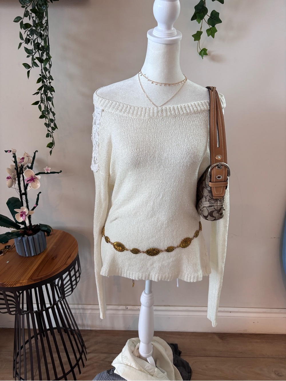 Elegant Cream Off-the-Shoulder Knit Sweater - Easy Chic